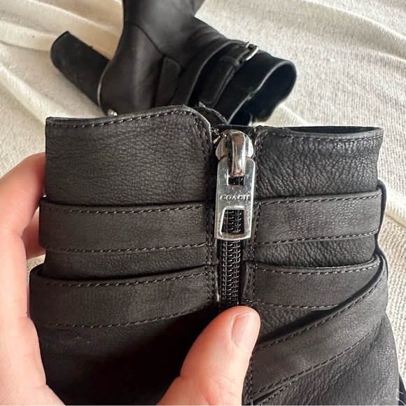 Coach Black Heeled Boots with Buckle Detail - Picture 6 of 7